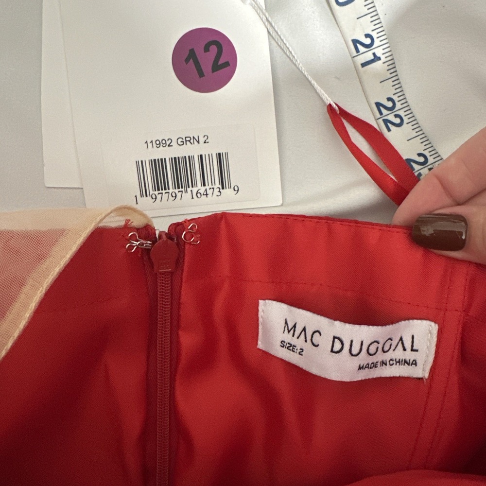 NEW MAC‎ DUGGAL [ 2 ] 11992 ONE SHOULDER Embellished Rosette Ball Gown in Red - Picture 6 of 16